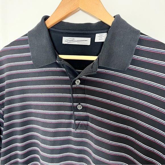 Greg Norman Fine Egyptian Cotton Blend Black w/ Stripes Golf Polo Shirt - Medium - Picture 5 of 12